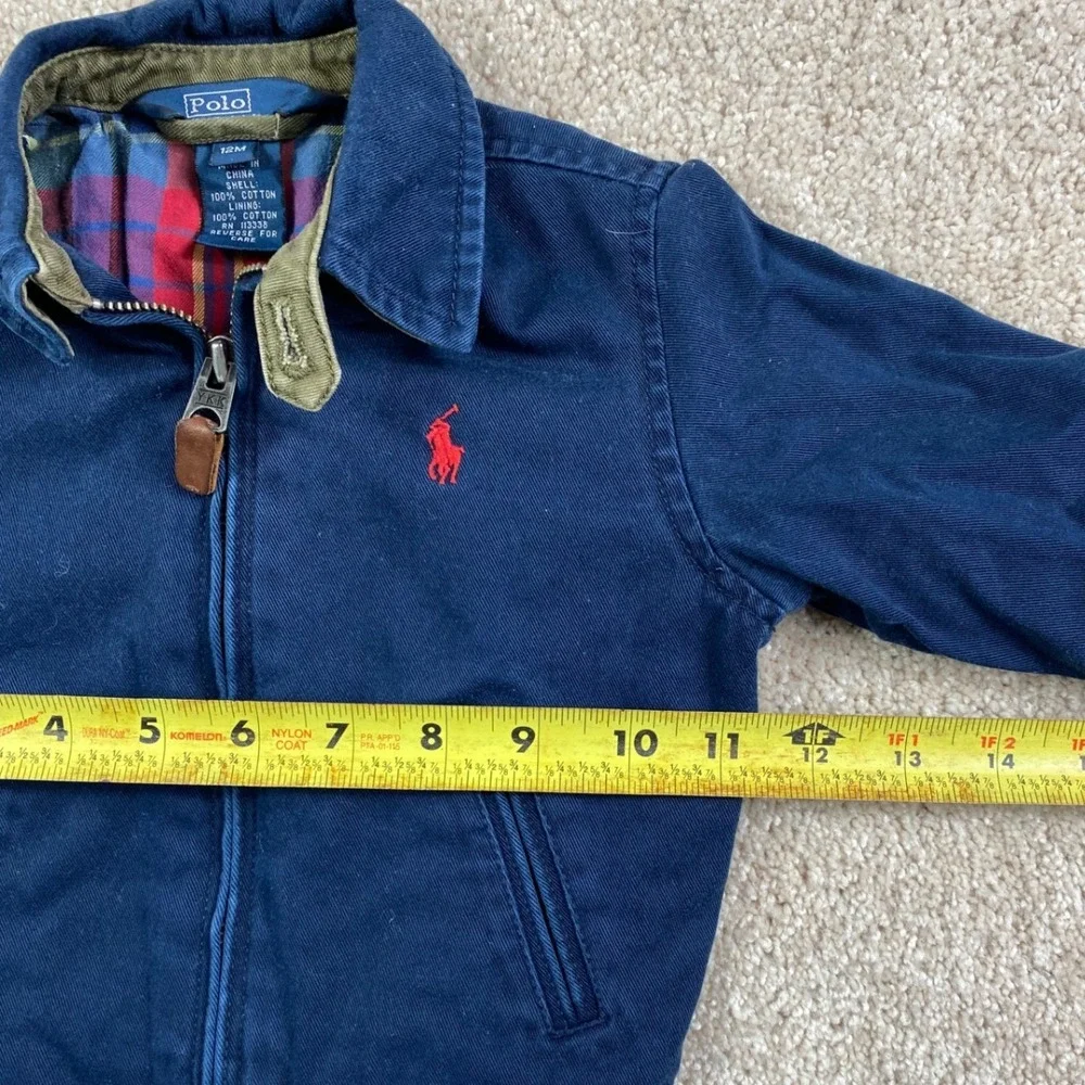 Polo Ralph Lauren Toddler Navy Blue Plaid Lined Harrington Jacket 12M Red Pony